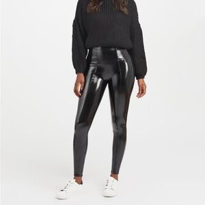 SPANX Women’s Faux Patent Leather Leggings Black Size S High Rise Tight